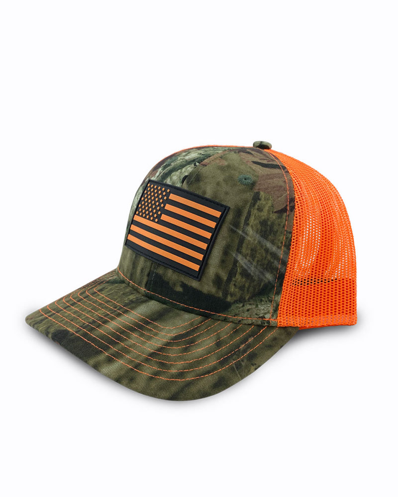 Buffalo Outdoors® Workwear Hi-Vis Flag Patch Premium Camo Trucker Hat