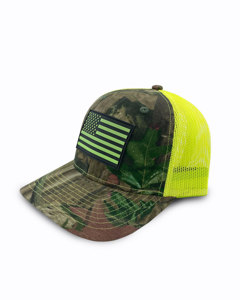 Buffalo Outdoors® Workwear Hi-Vis Flag Patch Premium Camo Trucker Hat