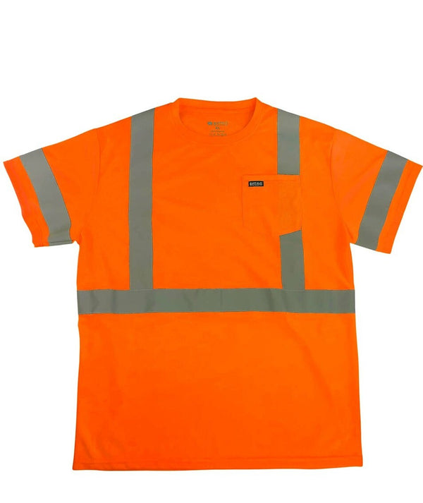 Buffalo Outdoors® Workwear Class 2 Reflective Hi Vis Orange Pocket Short Sleeve T-Shirt