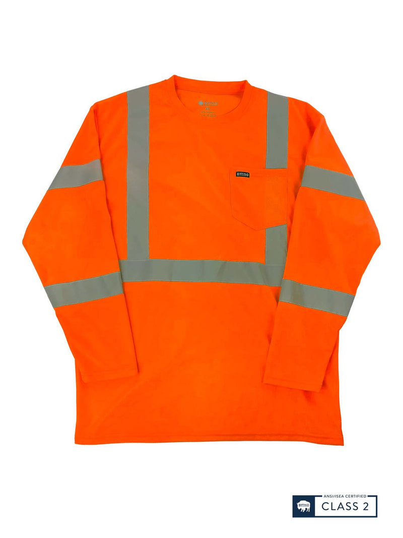 Buffalo Outdoors® Workwear Class 2 Reflective Hi Vis Safety Pocket Long Sleeve T-Shirt