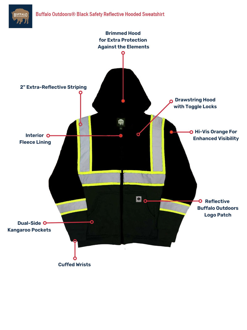 Buffalo Outdoors® Workwear Black Safety Reflective Hooded Sweatshirt